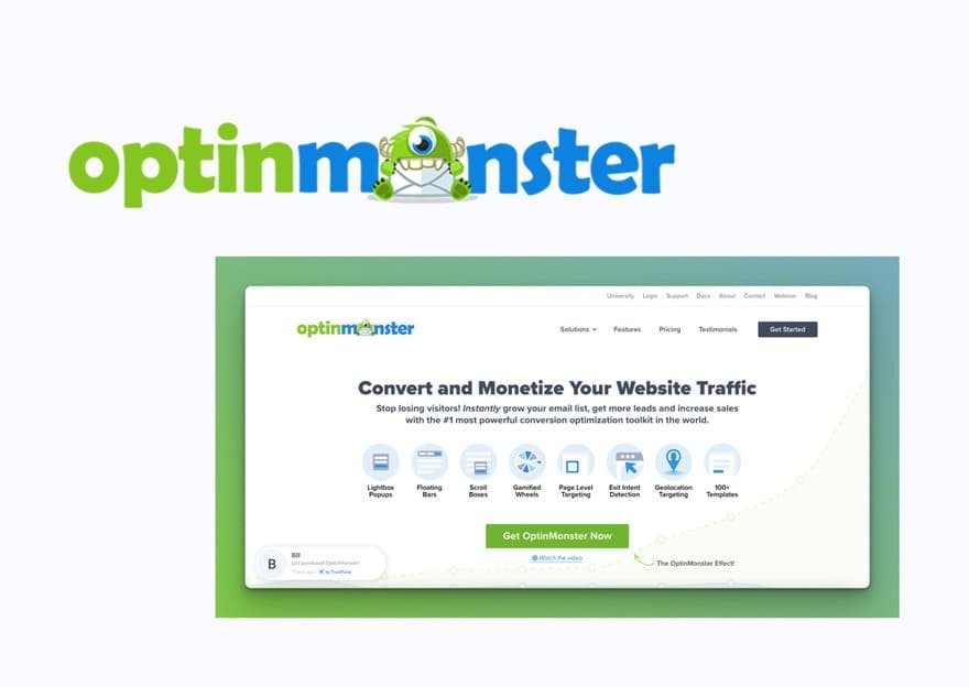 OptinMonster features screen